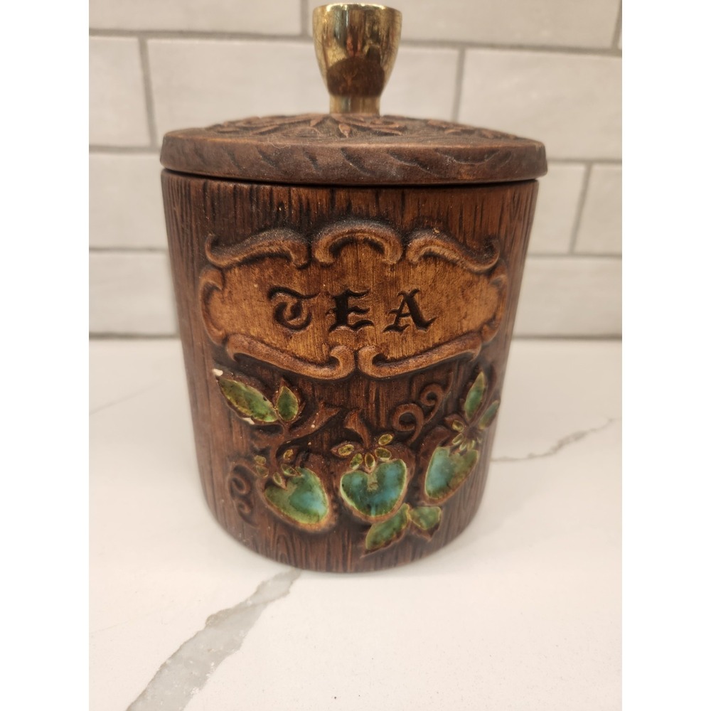 Vintage‎ Treasure Craft Ceramic Green Apple Canister Tea Storage Jar Cottagecore